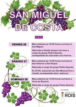 Fechas, información, programa, cartel, imágenes, mapa y ubicación de San Miguel de Costa  en  Rois