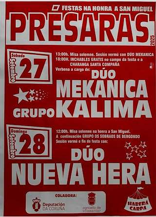 Fechas, información, programa, cartel, imágenes, mapa y ubicación de San Miguel de Présaras  en  Vilasantar