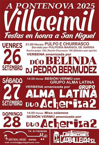 Fechas, información, programa, cartel, imágenes, mapa y ubicación de San Miguel de Villaeimil  en  A Pontenova