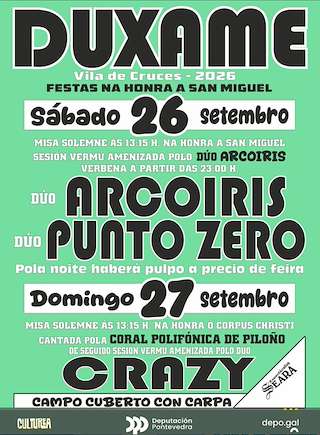 Fechas, información, programa, cartel, imágenes, mapa y ubicación de San Miguel e Corpus de Duxame (2026) en Vila de Cruces