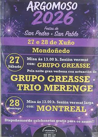 Fechas, información, programa, cartel, imágenes, mapa y ubicación de San Pedro de Argomoso (2026) en Mondoñedo
