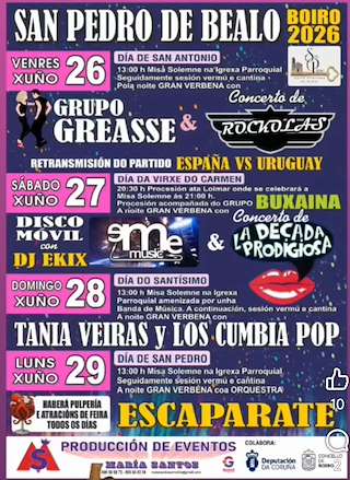 Fechas, información, programa, cartel, imágenes, mapa y ubicación de San Pedro de Bealo (2026) en Boiro