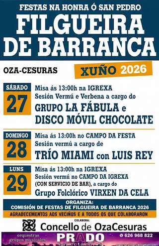 Fechas, información, programa, cartel, imágenes, mapa y ubicación de San Pedro de Filgueira de Barranca (2026) en Oza Cesuras