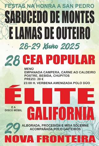 Fechas, información, programa, cartel, imágenes, mapa y ubicación de San Pedro de Sabucedo de Montes e Lamas de Outeiro  en  Cartelle