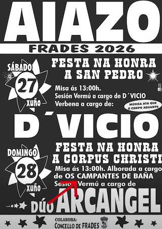 Fechas, información, programa, cartel, imágenes, mapa y ubicación de San Pedro y el Corpus de Aiazo (2026) en Frades