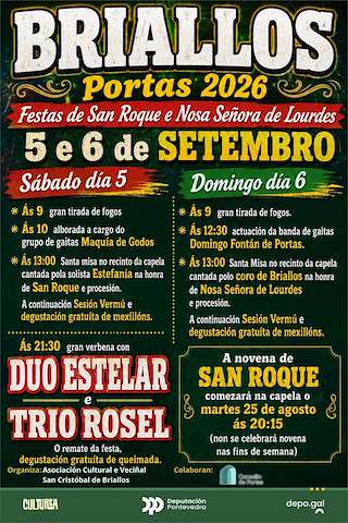 Fechas, información, programa, cartel, imágenes, mapa y ubicación de San Roque e Nosa Señora de Lourdes de Briallos (2026) en Portas