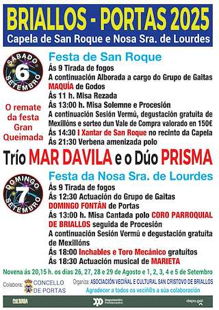 Fechas, información, programa, cartel, imágenes, mapa y ubicación de San Roque e Nosa Señora de Lourdes de Briallos  en  Portas