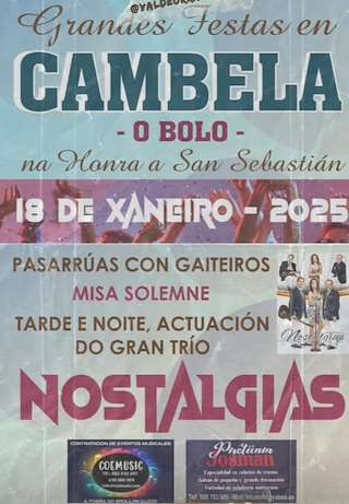 Fechas, información, programa, cartel, imágenes, mapa y ubicación de San Sebastián de Cambela  en  O Bolo