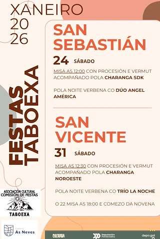 Fechas, información, programa, cartel, imágenes, mapa y ubicación de San Sebastián e San Vicente de Taboexa (2026)  en  As Neves