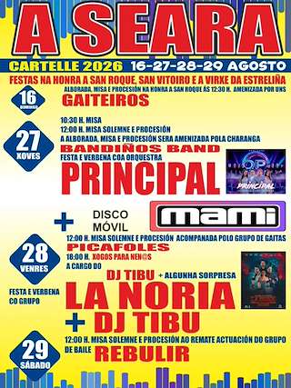Fechas, información, programa, cartel, imágenes, mapa y ubicación de San Vitorio, San Roque e a Virxe da Estreliña de A Seara de Montes (2026) en Cartelle