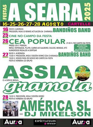 Fechas, información, programa, cartel, imágenes, mapa y ubicación de San Vitorio, San Roque e a Virxe da Estreliña de A Seara de Montes (2026)  en  Cartelle