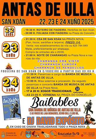 Fechas, información, programa, cartel, imágenes, mapa y ubicación de San Xoán  en  Antas de Ulla