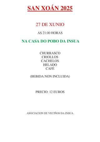Fechas, información, programa, cartel, imágenes, mapa y ubicación de San Xoán da Insua  en  Ponte Caldelas