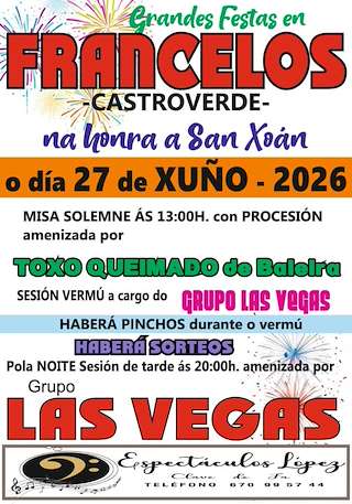 Fechas, información, programa, cartel, imágenes, mapa y ubicación de San Xoán de Francelos (2026) en Castroverde