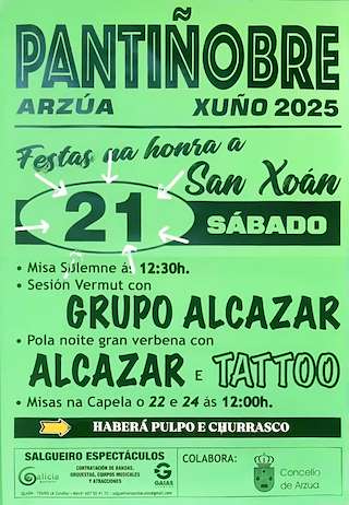 Fechas, información, programa, cartel, imágenes, mapa y ubicación de San Xoán de Pantiñobre  en  Arzúa