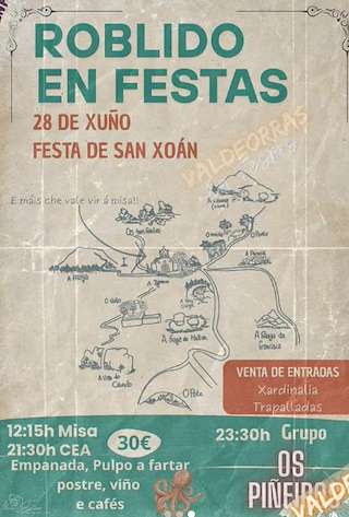 Fechas, información, programa, cartel, imágenes, mapa y ubicación de San Xoán de Roblido  en  A Rúa