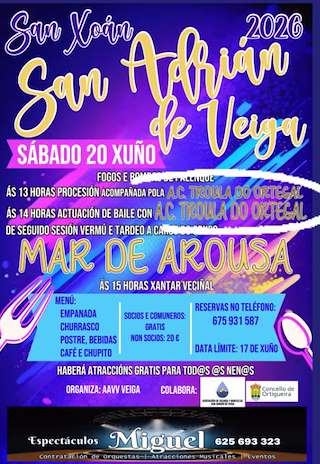 Fechas, información, programa, cartel, imágenes, mapa y ubicación de San Xoán de San Adrián de Veiga (2026)  en  Ortigueira