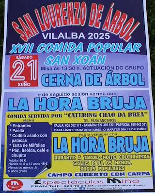 Fechas, información, programa, cartel, imágenes, mapa y ubicación de San Xoán de San Lorenzo de Árbol   en  Vilalba