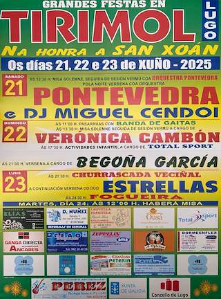 Fechas, información, programa, cartel, imágenes, mapa y ubicación de San Xóan de Tirimol  en  Lugo
