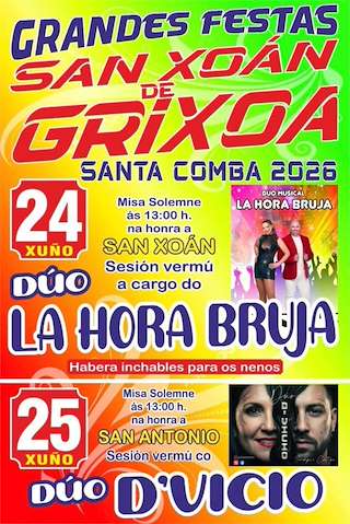 Fechas, información, programa, cartel, imágenes, mapa y ubicación de San Xoán e San Antonio de Grixoa (2026)  en  Santa Comba