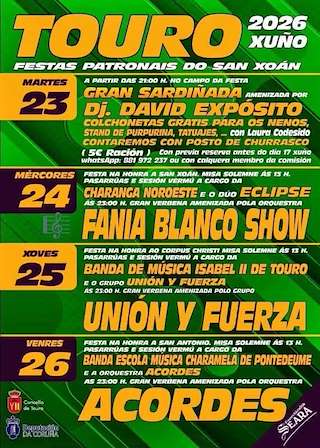 Fechas, información, programa, cartel, imágenes, mapa y ubicación de San Xoán (2026) en Touro