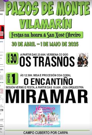 Fechas, información, programa, cartel, imágenes, mapa y ubicación de San Xosé Obreiro de Pazos de Monte  en  Vilamarín