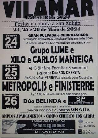 Fechas, información, programa, cartel, imágenes, mapa y ubicación de San Xulián de Vilamar  en  Barreiros