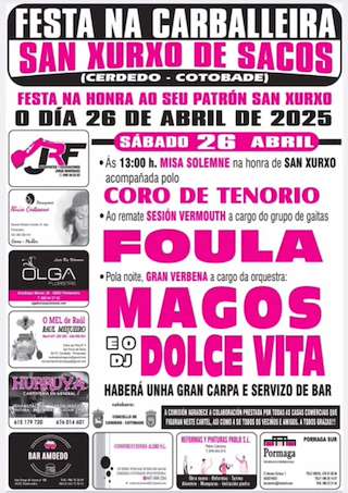 Fechas, información, programa, cartel, imágenes, mapa y ubicación de San Xurxo de Sacos  en  Cerdedo-Cotobade