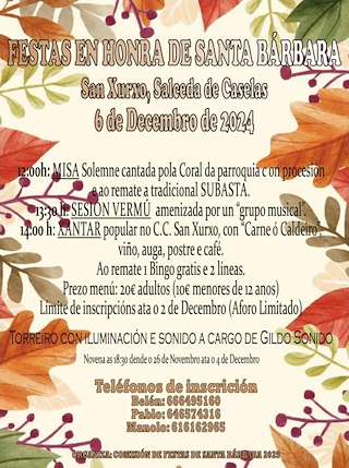 Fechas, información, programa, cartel, imágenes, mapa y ubicación de Santa Bárbara de San Xurxo  en  Salceda de Caselas