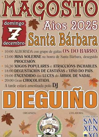 Fechas, información, programa, cartel, imágenes, mapa y ubicación de Santa Bárbara e Magosto de Aios (2025)  en  Sanxenxo