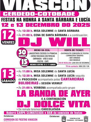 Fechas, información, programa, cartel, imágenes, mapa y ubicación de Santa Bárbara e Santa Lucía de Viascón  (2025)  en  Cerdedo-Cotobade