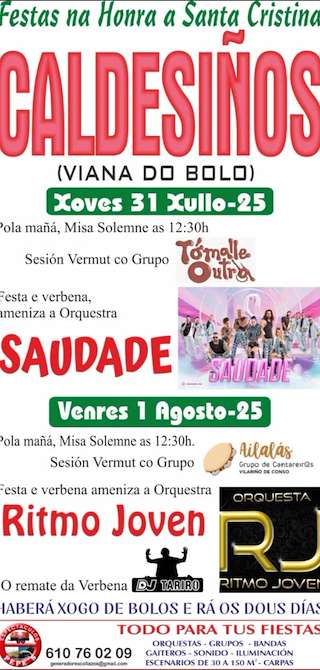 Fechas, información, programa, cartel, imágenes, mapa y ubicación de Santa Cristina de Caldesiños  en  Viana do Bolo
