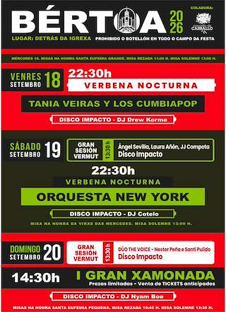 Fechas, información, programa, cartel, imágenes, mapa y ubicación de Santa Eufemia e Virxes das Mercedes de Bértoa (2026)  en  Carballo