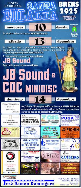 Fechas, información, programa, cartel, imágenes, mapa y ubicación de Santa Eulalia de Brens (2025)  en  Cee