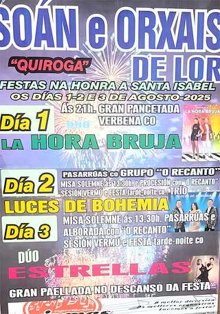 Fechas, información, programa, cartel, imágenes, mapa y ubicación de Santa Isabel de Soán e Orxais de Lor  en  Quiroga