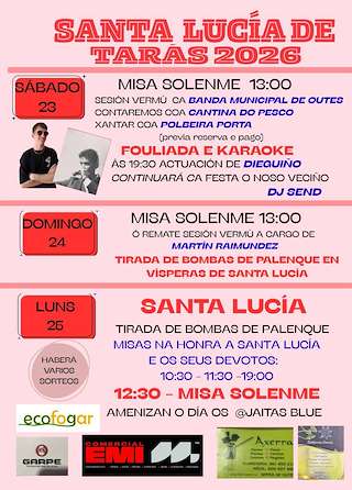 Fechas, información, programa, cartel, imágenes, mapa y ubicación de Santa Lucía de Tarás  (2026)  en  Outes