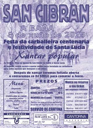 Fechas, información, programa, cartel, imágenes, mapa y ubicación de Santa Lucía - Festa da Carballeira Centenaria de San Cibrán  en  A Baña