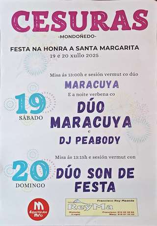 Fechas, información, programa, cartel, imágenes, mapa y ubicación de Santa Margarita de Cesuras  en  Mondoñedo