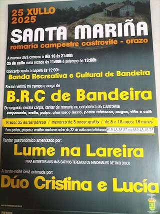 Fechas, información, programa, cartel, imágenes, mapa y ubicación de Santa Mariña de Orazo  en  A Estrada