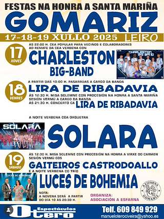 Fechas, información, programa, cartel, imágenes, mapa y ubicación de Santa Mariña e Virxe do Carmen de Gomariz  en  Leiro