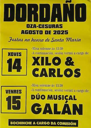 Fechas, información, programa, cartel, imágenes, mapa y ubicación de Santa María de Dordaño  en  Oza Cesuras