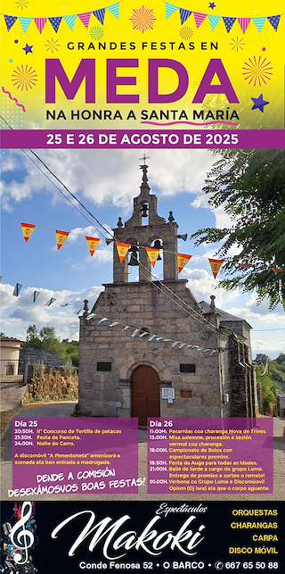 Fechas, información, programa, cartel, imágenes, mapa y ubicación de Santa María de Meda  en  Veiga