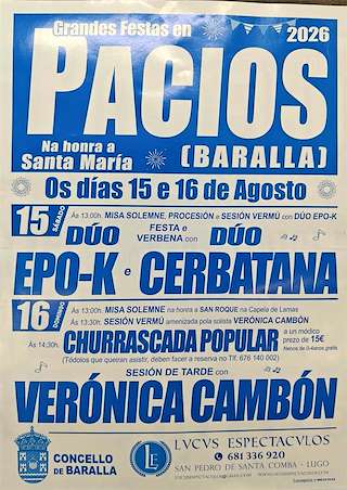 Fechas, información, programa, cartel, imágenes, mapa y ubicación de Santa María de Pacios (2026)  en  Baralla