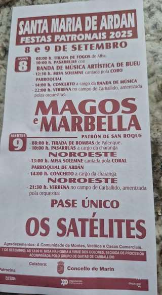 Fechas, información, programa, cartel, imágenes, mapa y ubicación de Santa María e San Roque de Ardán  en  Marín