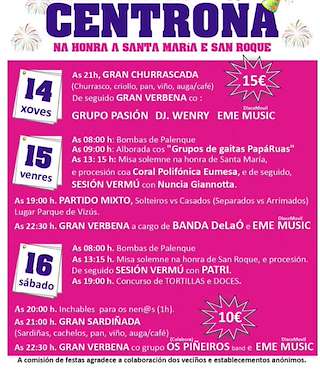 Fechas, información, programa, cartel, imágenes, mapa y ubicación de Santa María e San Roque de Centroña  en  Pontedeume