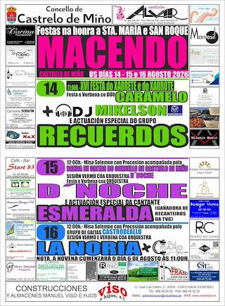 Fechas, información, programa, cartel, imágenes, mapa y ubicación de Santa María e San Roque de Macendo (2026) en Castrelo de Miño