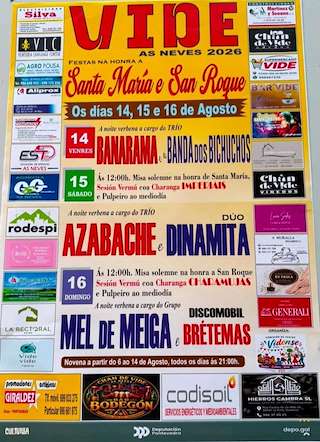 Fechas, información, programa, cartel, imágenes, mapa y ubicación de Santa María e San Roque de Vide (2026) en As Neves