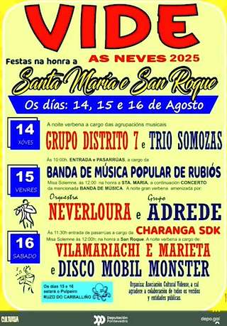 Fechas, información, programa, cartel, imágenes, mapa y ubicación de Santa María e San Roque de Vide  en  As Neves