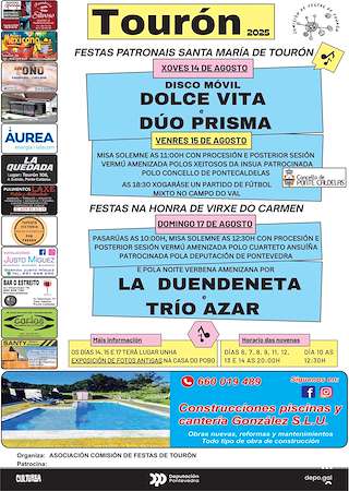 Fechas, información, programa, cartel, imágenes, mapa y ubicación de Santa María e Virxe do Carmen de Tourón  en  Ponte Caldelas