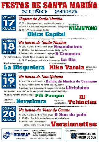 Fechas, información, programa, cartel, imágenes, mapa y ubicación de Santa Marina, San Antonio y Virgen del Carmen de Xuño  en  Porto do Son